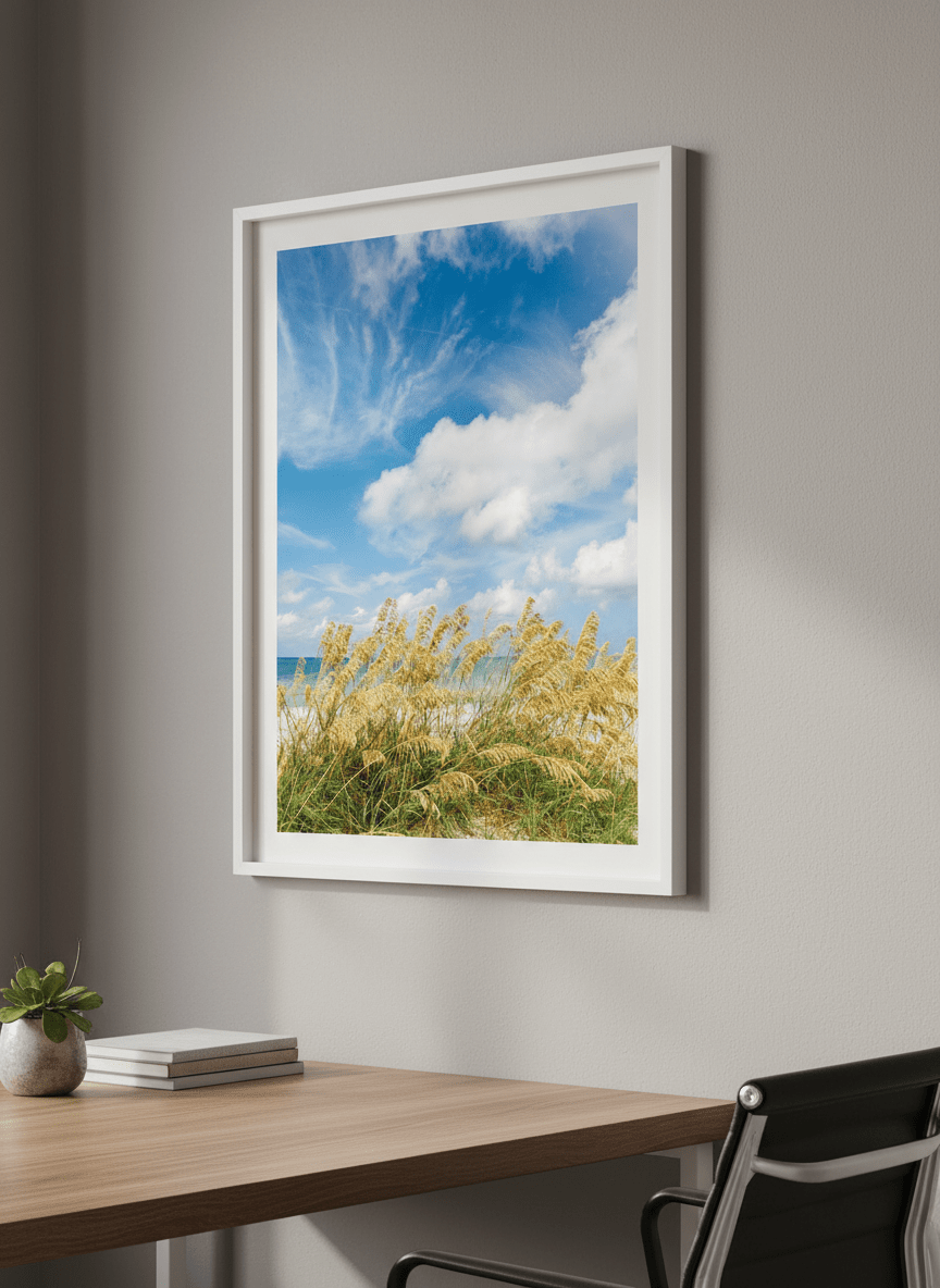 Contemporary wall art featured in a bright modern office workspace