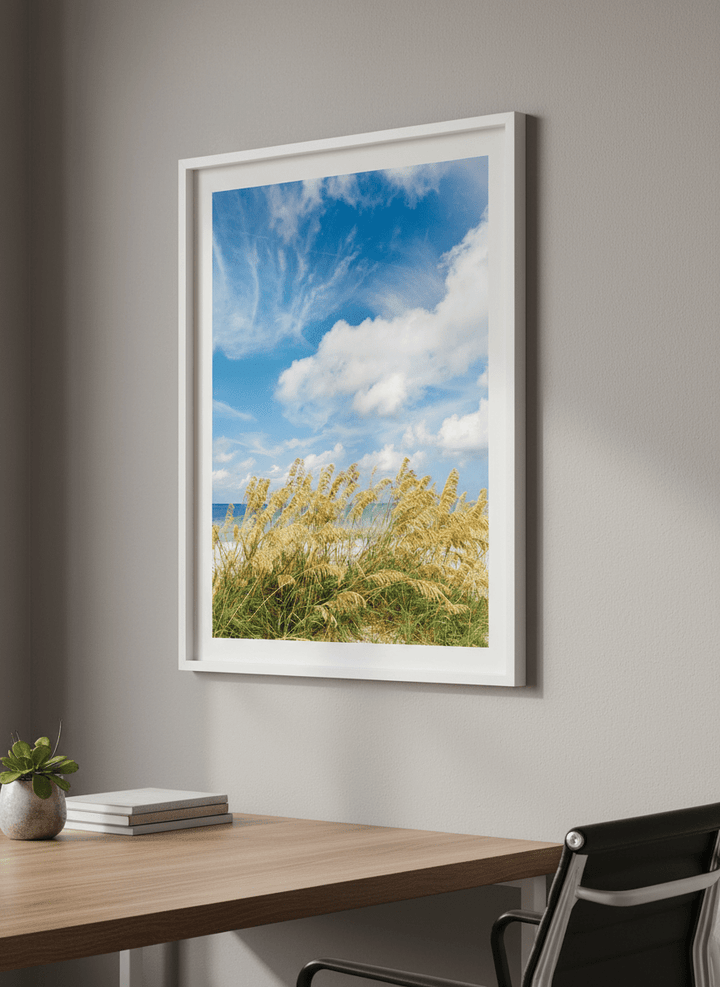Contemporary wall art featured in a bright modern office workspace