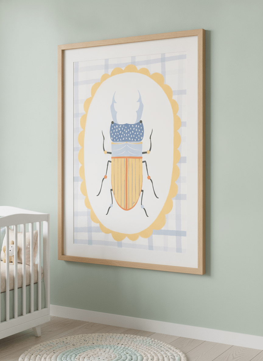 Soft neutral wall art styled in a serene nursery with pastel tones