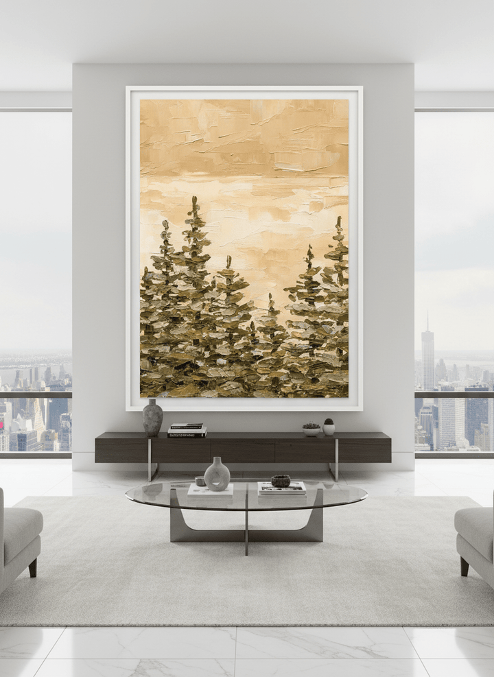 Monumental artwork centred on a feature wall in a luxe interior