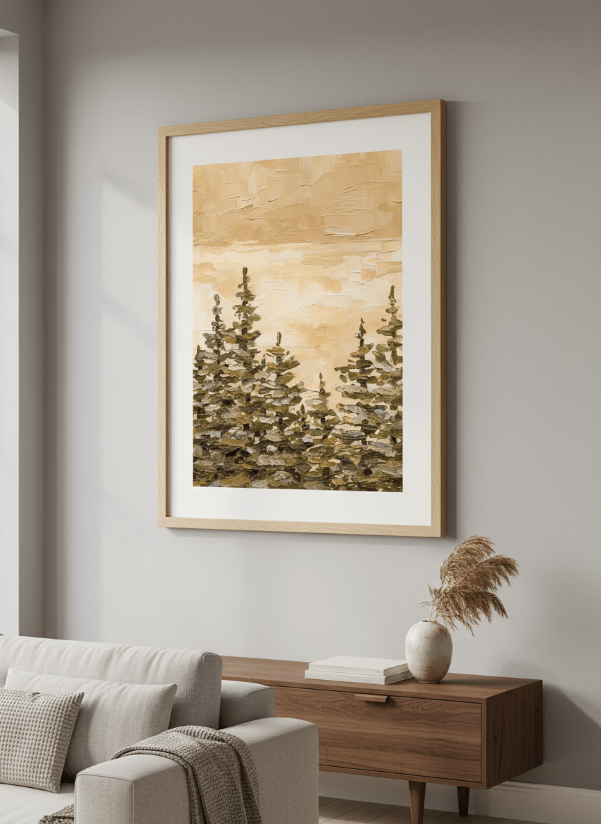 Modern wall art styled above a sofa in a neutral living room