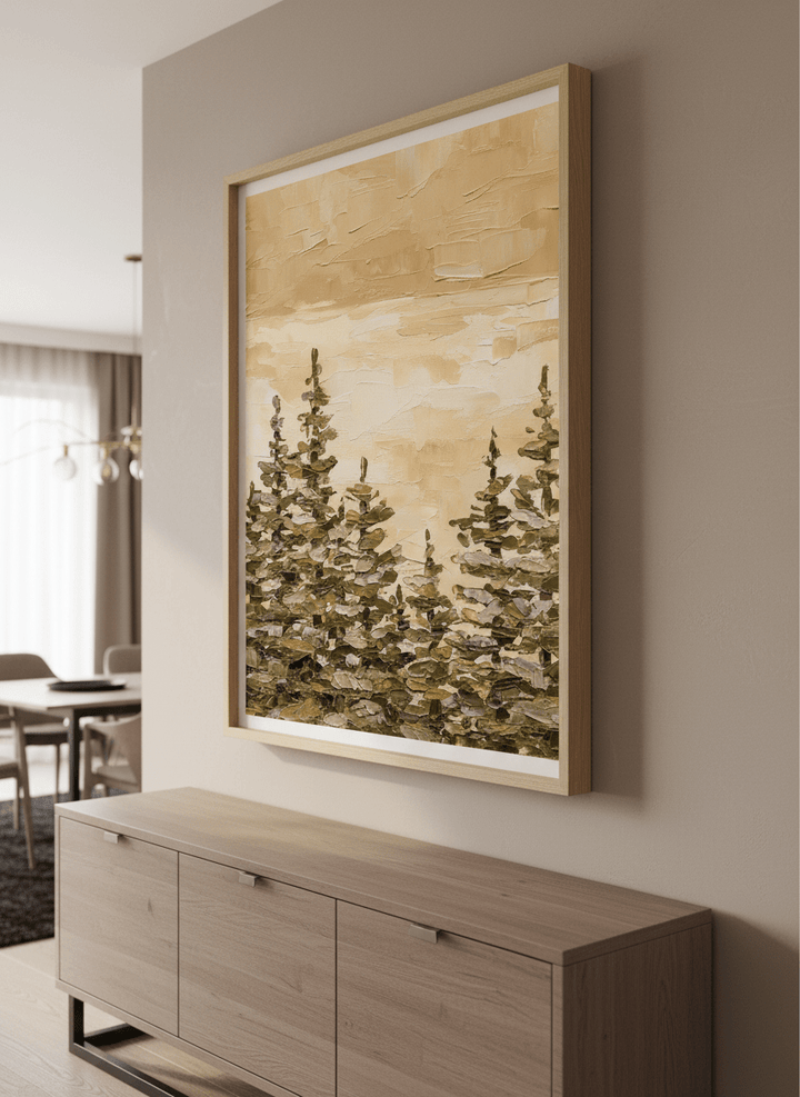Wall art styled above a dining table in a contemporary home