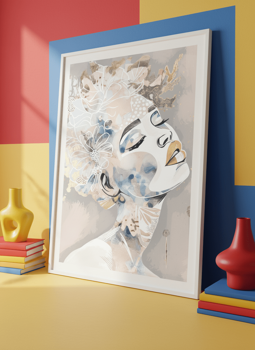 Bold wall art styled in a colourful, eclectic modern home
