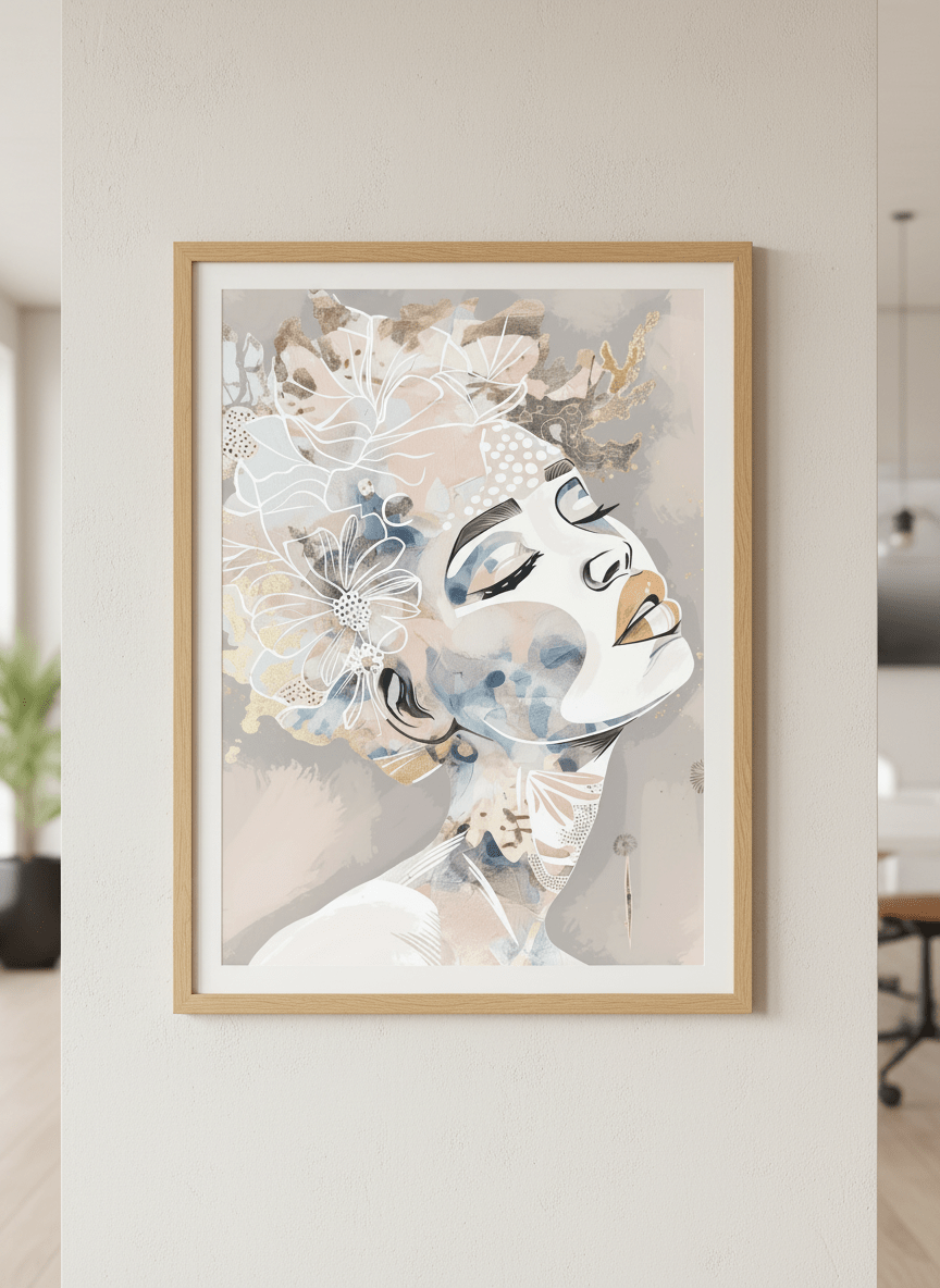 Contemporary wall art featured in a bright modern office workspace