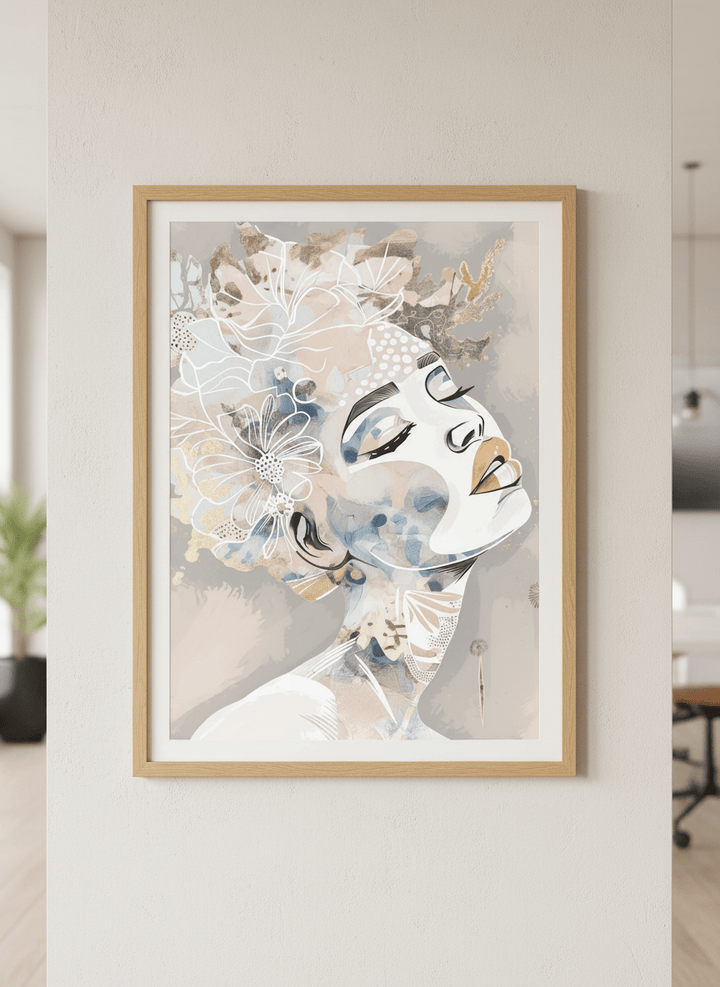 Contemporary wall art featured in a bright modern office workspace