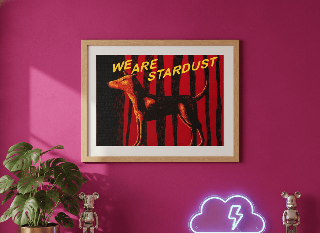 Bold wall art styled in a colourful, eclectic modern home