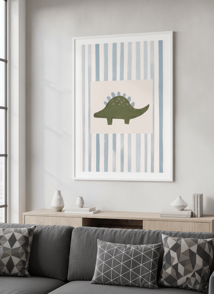 Modern wall art styled above a sofa in a neutral living room