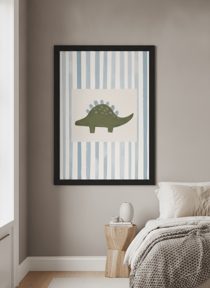 Minimalist artwork displayed in a calm, light-filled bedroom interior