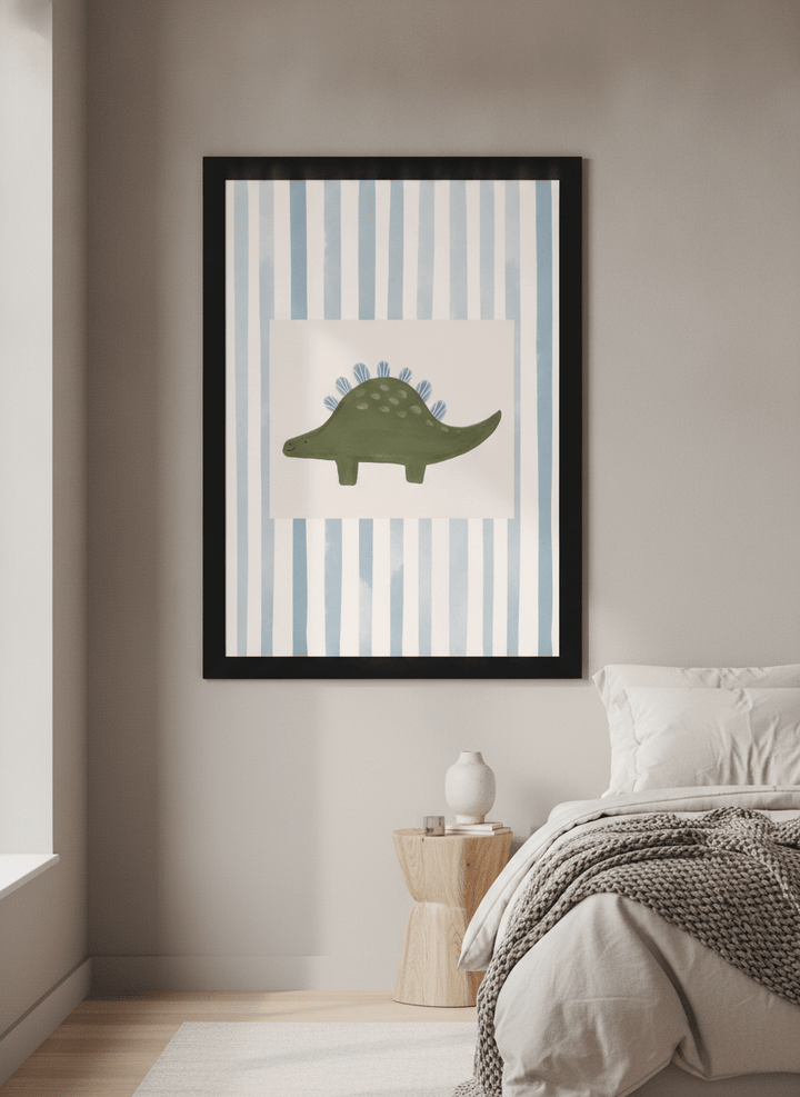 Minimalist artwork displayed in a calm, light-filled bedroom interior