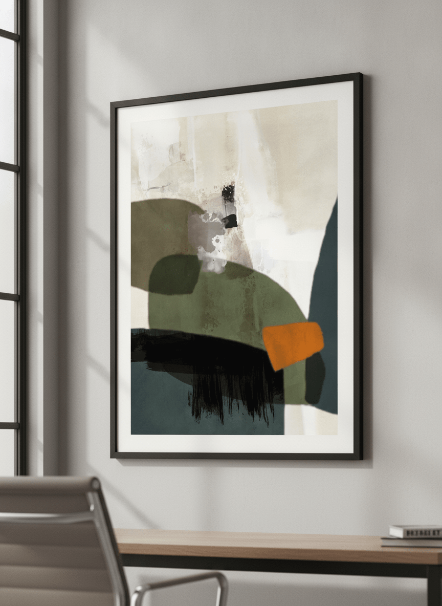 Contemporary wall art featured in a bright modern office workspace