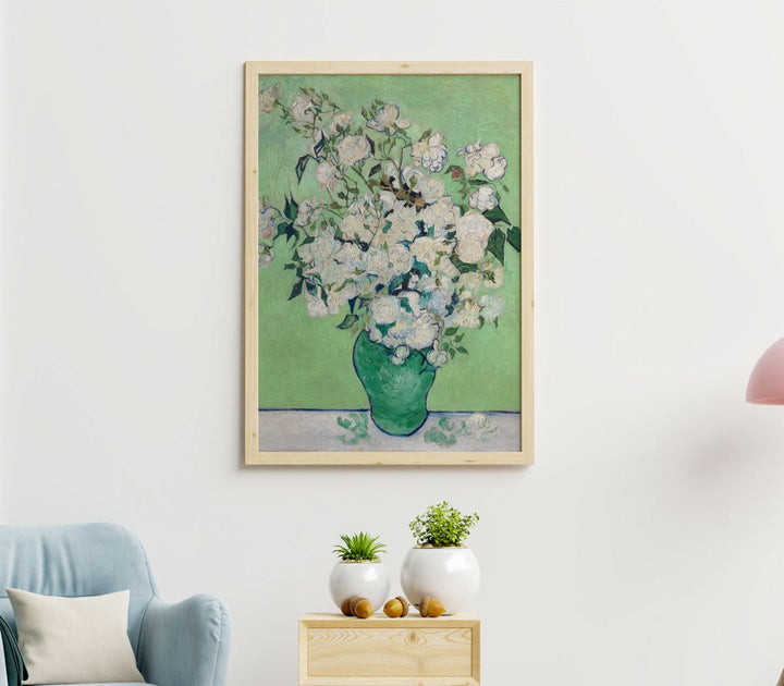 Still Life Vase with Pink Roses Wall Art By Vincent van Gogh - Style My Wall