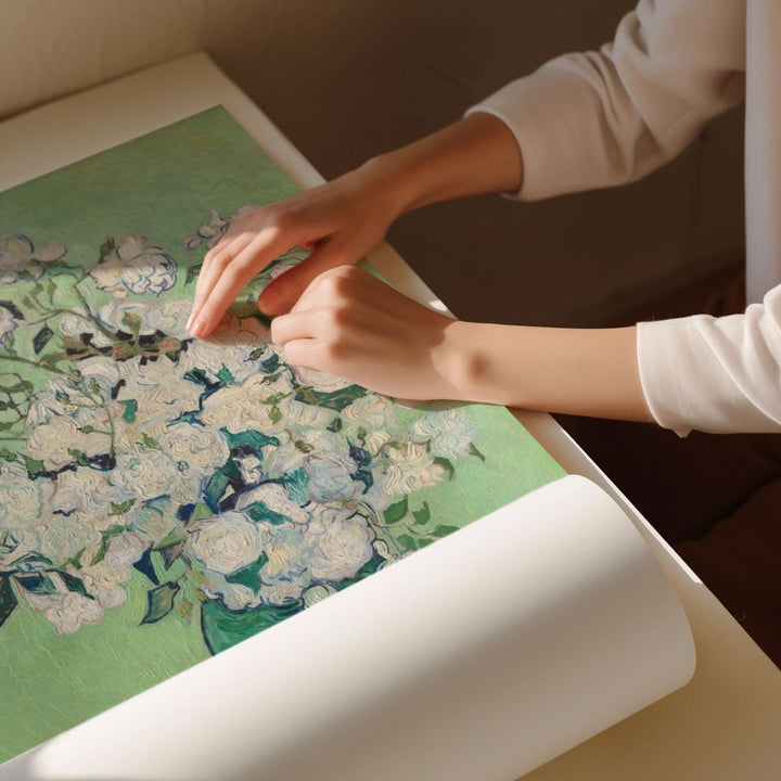 Still Life Vase with Pink Roses Wall Art By Vincent van Gogh - Style My Wall