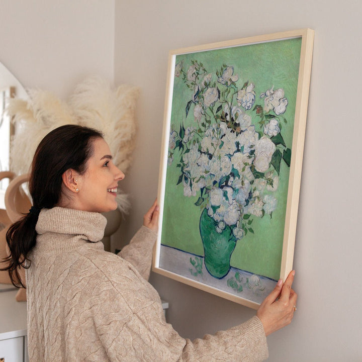 Still Life Vase with Pink Roses Wall Art By Vincent van Gogh - Style My Wall