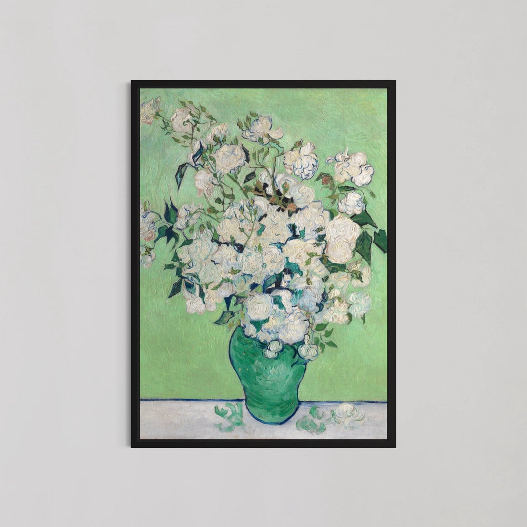Still Life Vase with Pink Roses Wall Art By Vincent van Gogh - Style My Wall