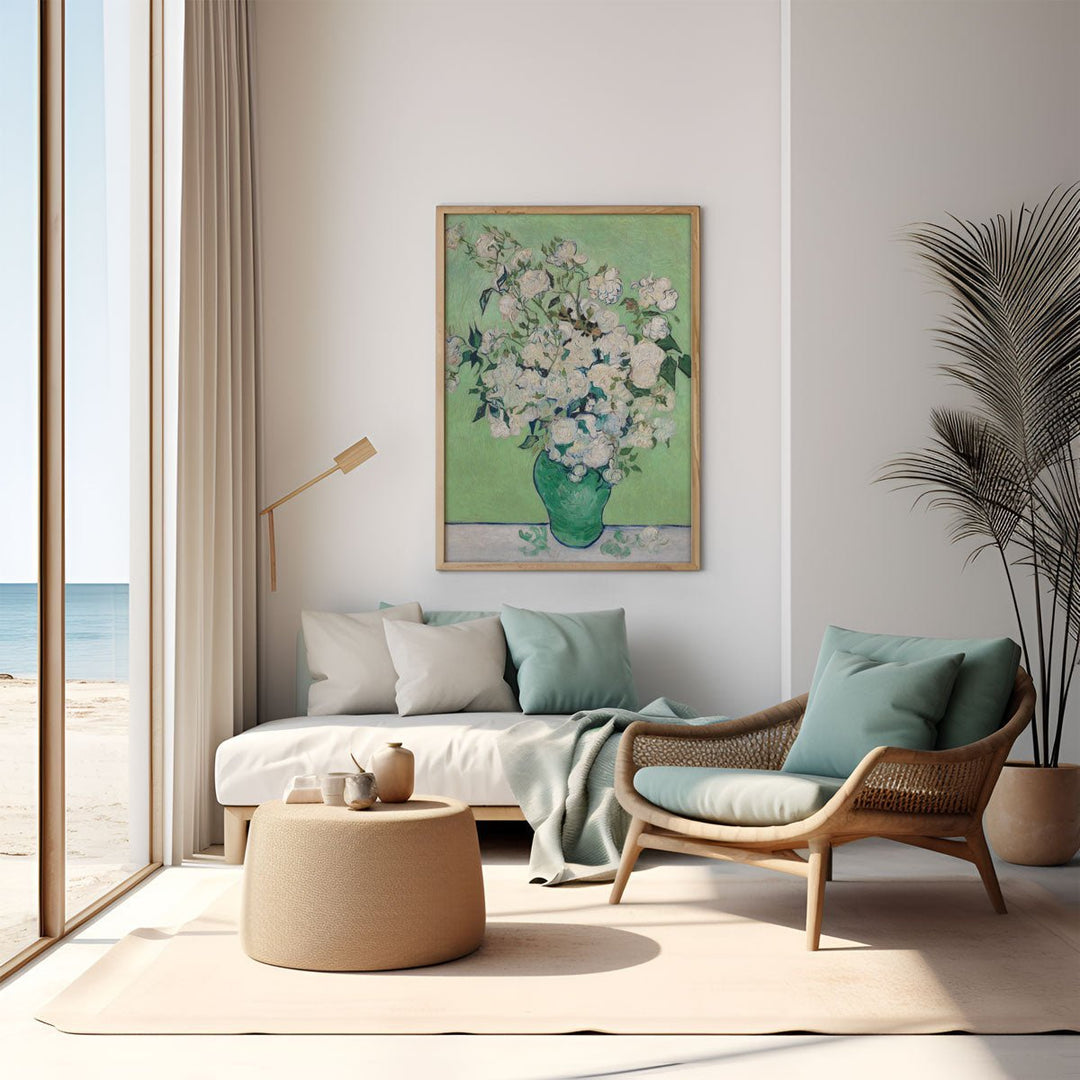 Still Life Vase with Pink Roses Wall Art By Vincent van Gogh - Style My Wall