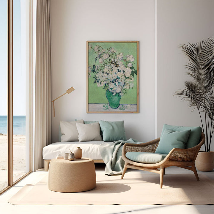 Still Life Vase with Pink Roses Wall Art By Vincent van Gogh - Style My Wall