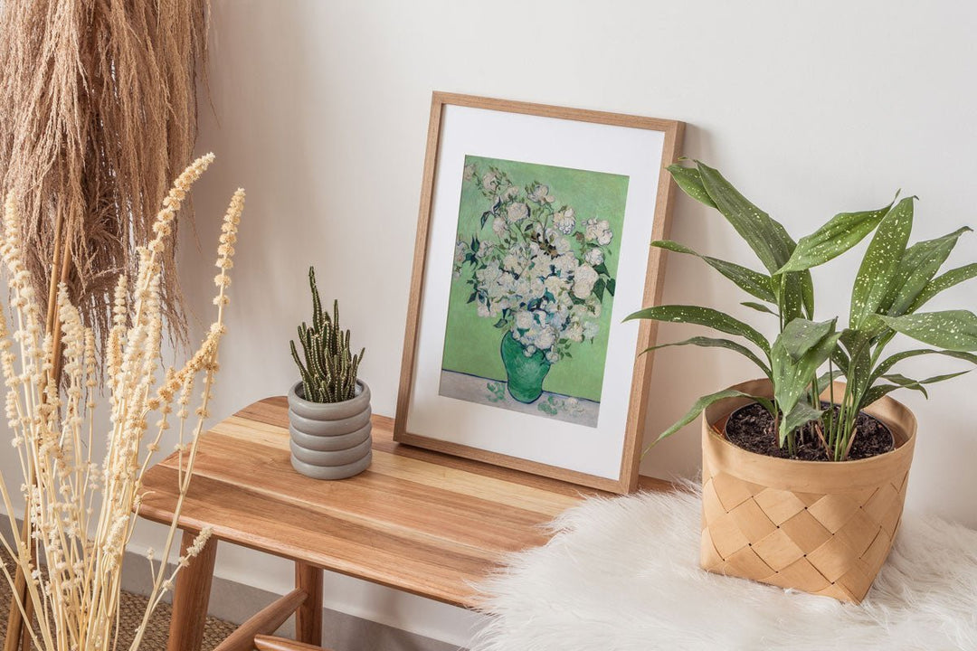 Still Life Vase with Pink Roses Wall Art By Vincent van Gogh - Style My Wall