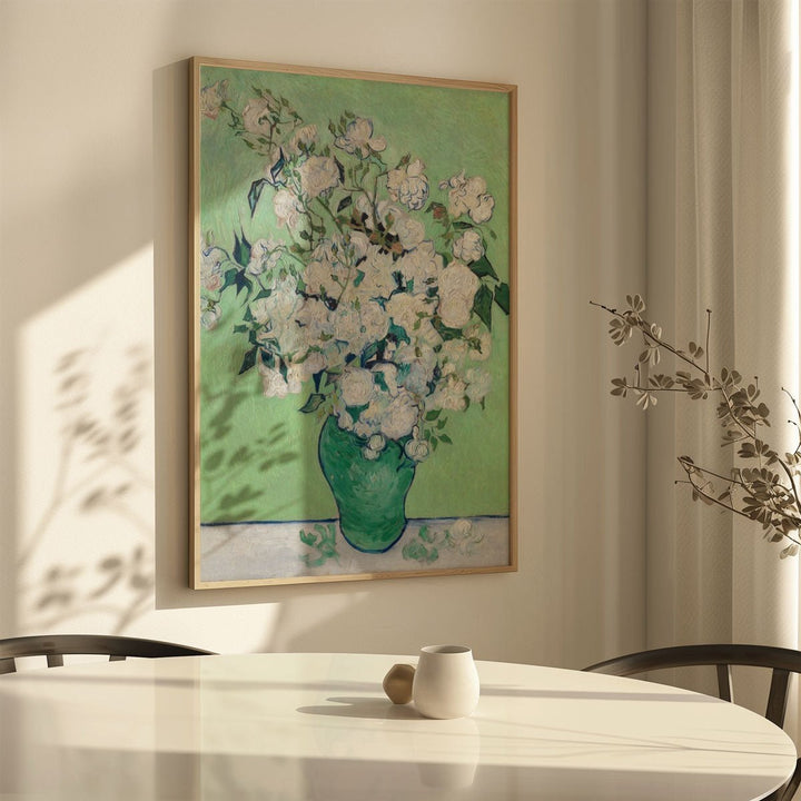 Still Life Vase with Pink Roses Wall Art By Vincent van Gogh - Style My Wall