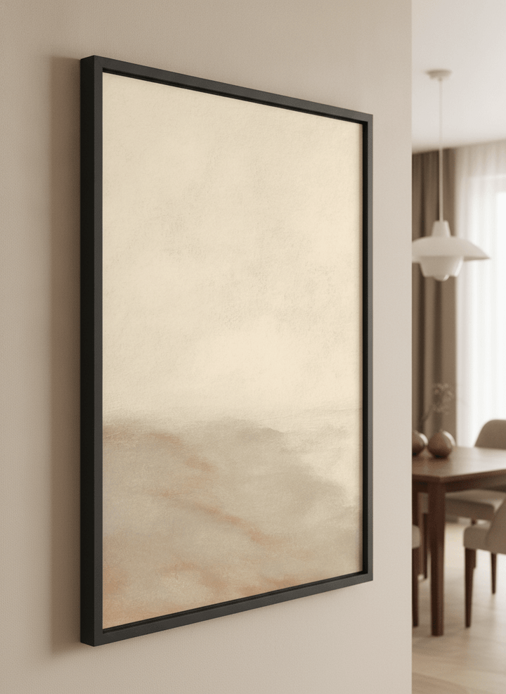 Wall art styled above a dining table in a contemporary home