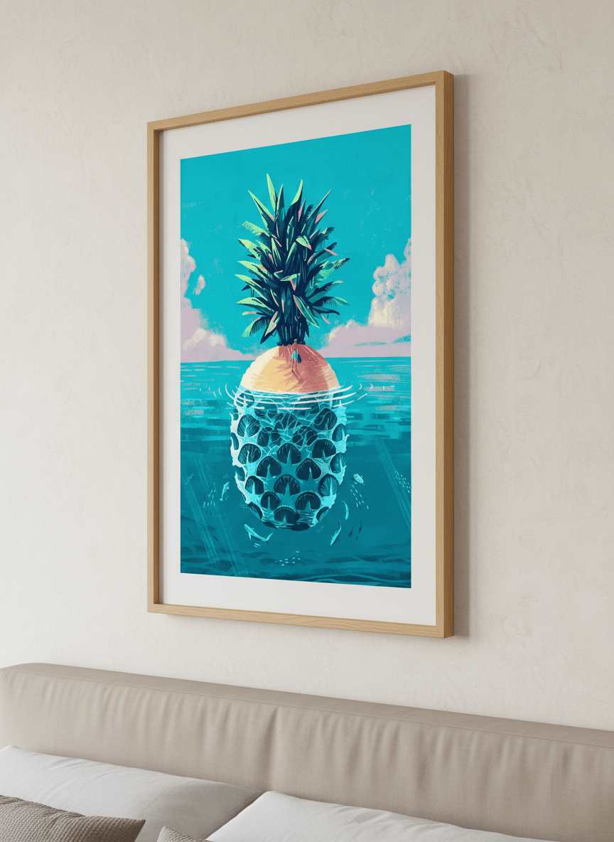Minimalist artwork displayed in a calm, light-filled bedroom interior