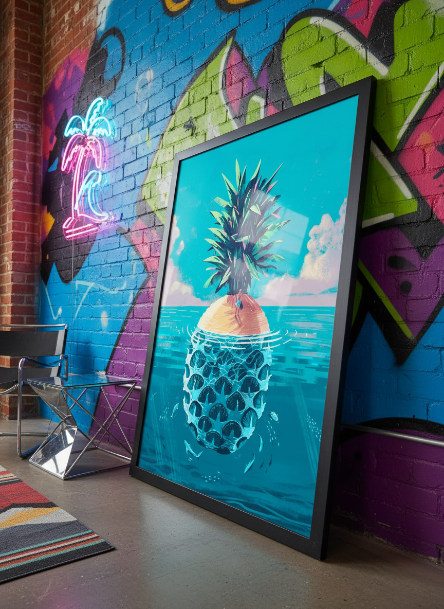 Bold wall art styled in a colourful, eclectic modern home