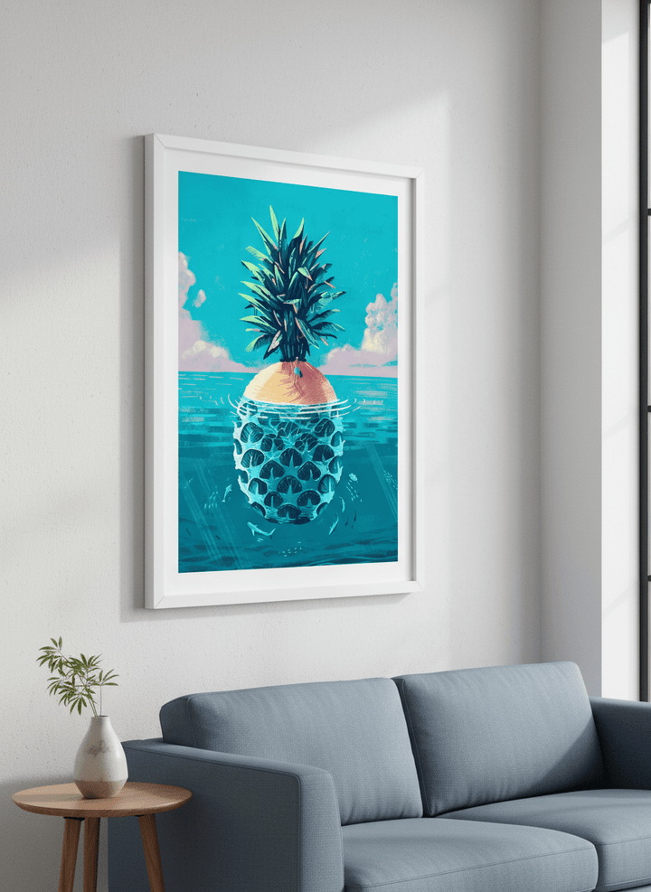 Modern wall art styled above a sofa in a neutral living room