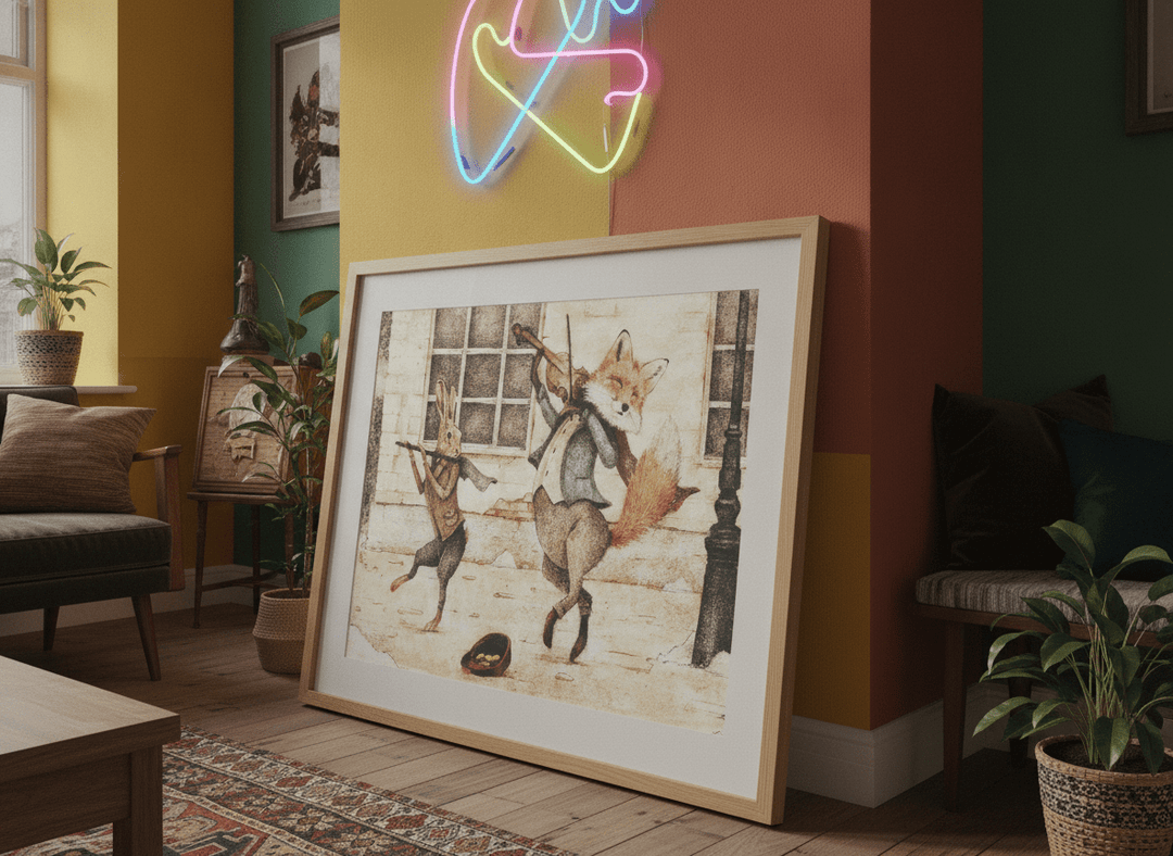 Bold wall art styled in a colourful, eclectic modern home