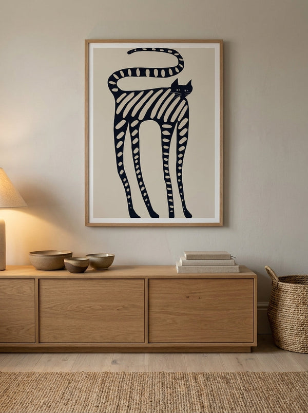 Striped Whimsical Cat By The Art Concept | Art & Canvas Print