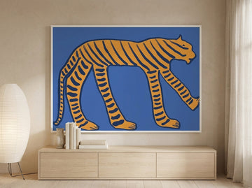 Modern wall art print styled on the wall in a warm Japandi living room