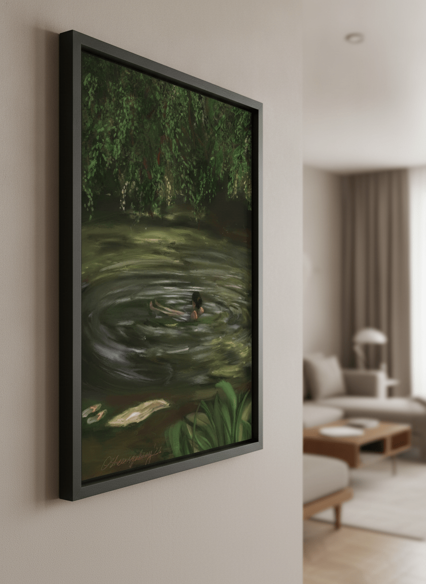 Modern wall art styled above a sofa in a neutral living room