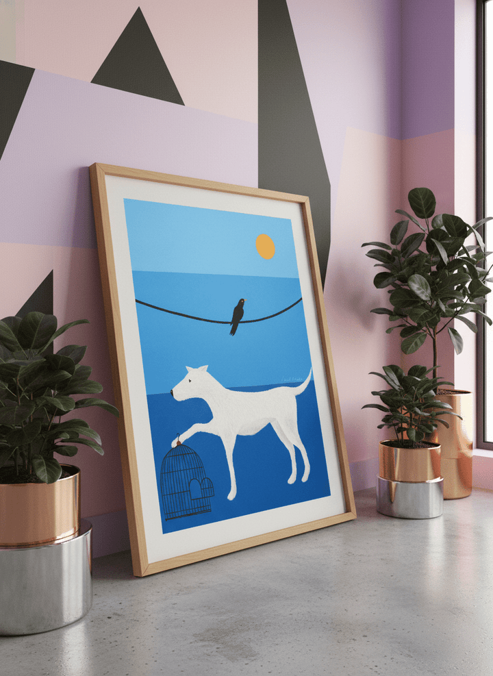 Bold wall art styled in a colourful, eclectic modern home