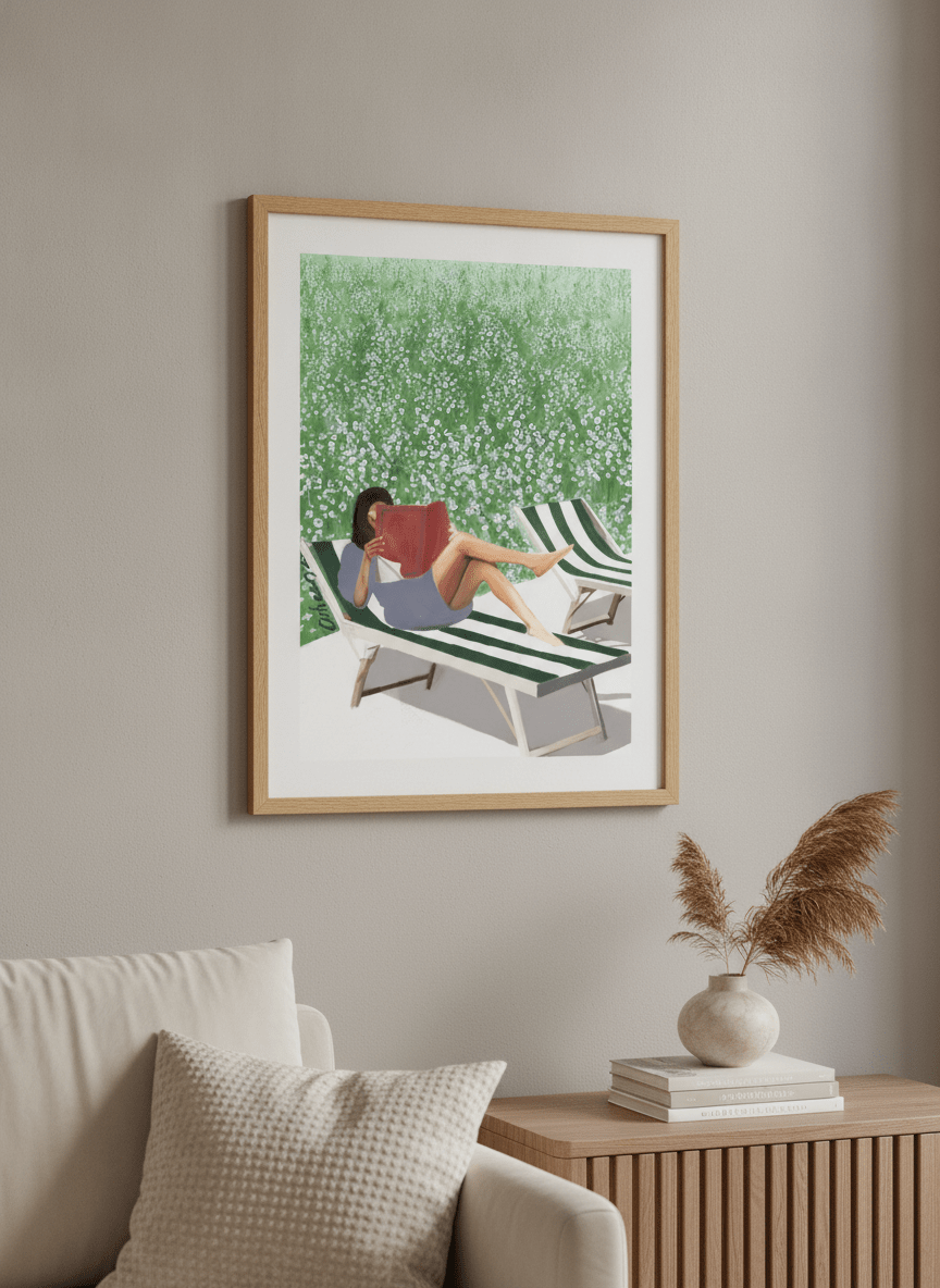 Modern wall art styled above a sofa in a neutral living room