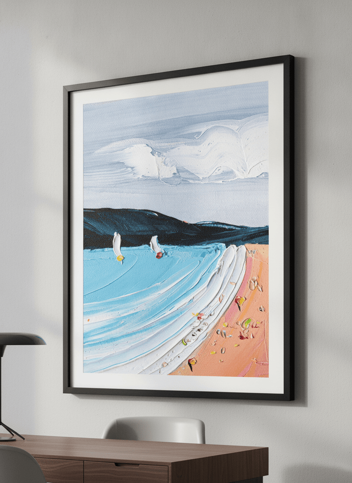 Contemporary wall art featured in a bright modern office workspace