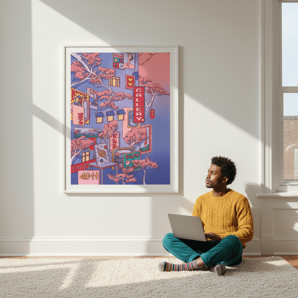 Sundays at the Sake Hotel I Blue by Lauren Ly wall - art - picture - poster