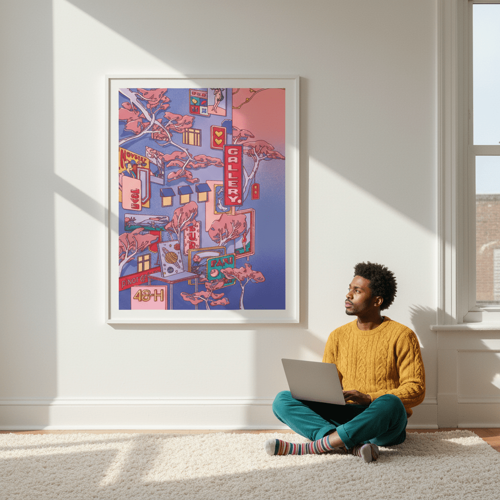 Sundays at the Sake Hotel I Blue by Lauren Ly wall - art - picture - poster
