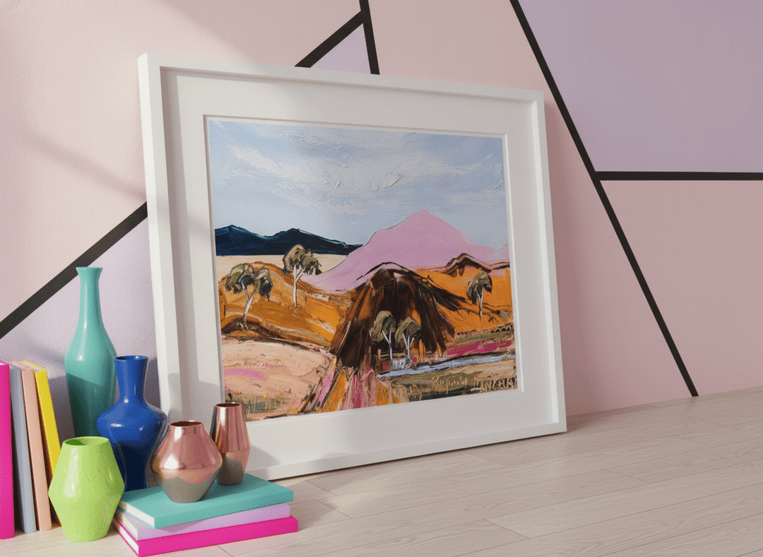 Bold wall art styled in a colourful, eclectic modern home