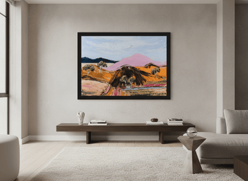Monumental artwork centred on a feature wall in a luxe interior