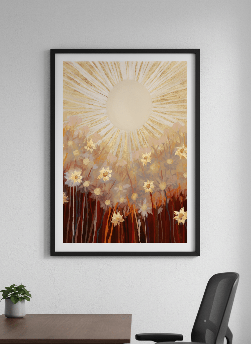 Contemporary wall art featured in a bright modern office workspace
