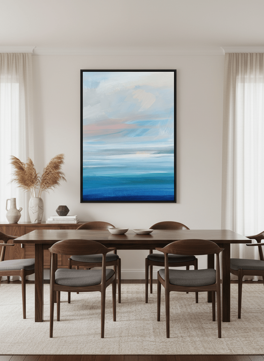 Monumental artwork centred on a feature wall in a luxe interior