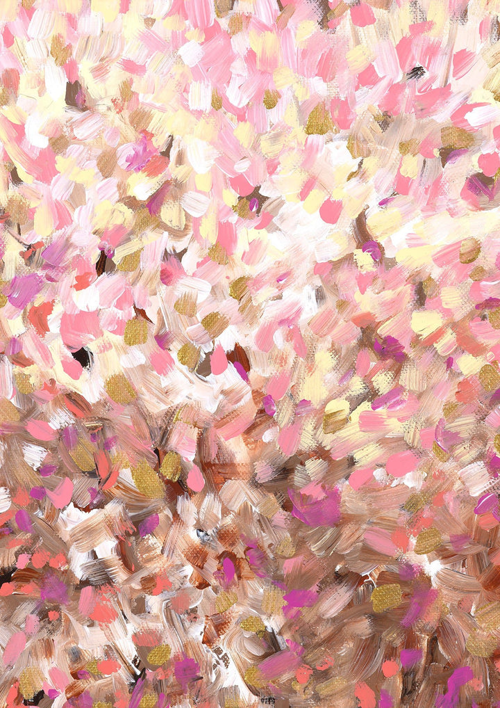 Colorful confetti pattern with pink, gold, and brown shades. framed