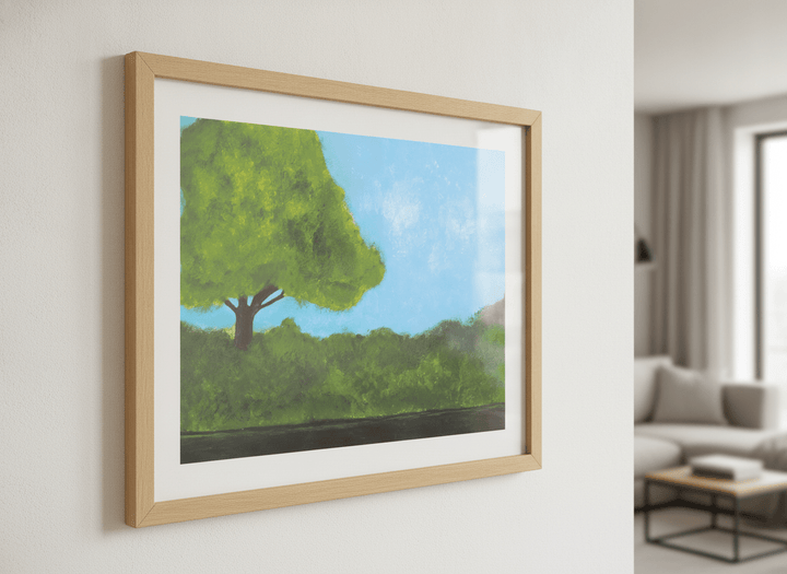 Modern wall art styled above a sofa in a neutral living room