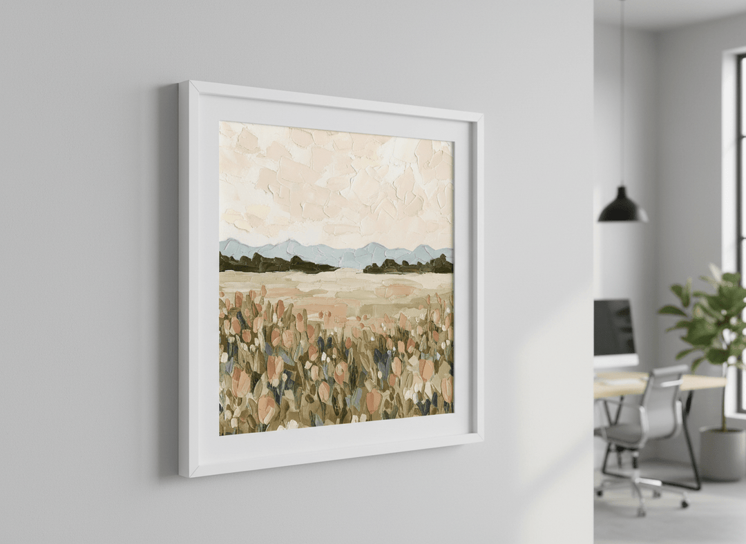 Contemporary wall art featured in a bright modern office workspace