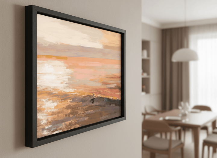 Wall art styled above a dining table in a contemporary home