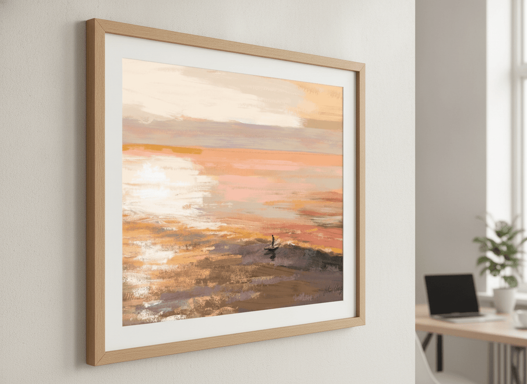 Contemporary wall art featured in a bright modern office workspace