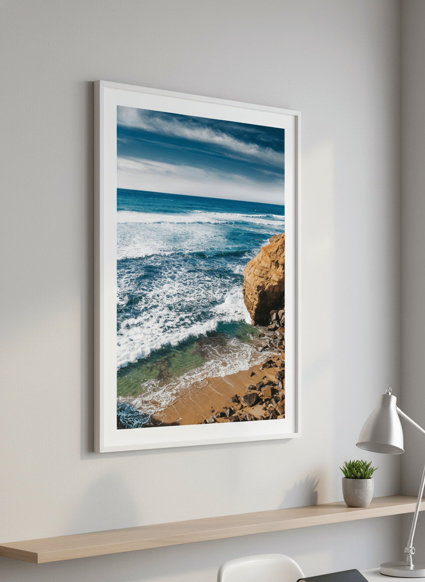 Contemporary wall art featured in a bright modern office workspace