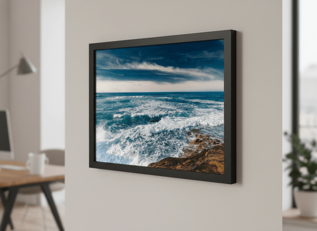 Contemporary wall art featured in a bright modern office workspace