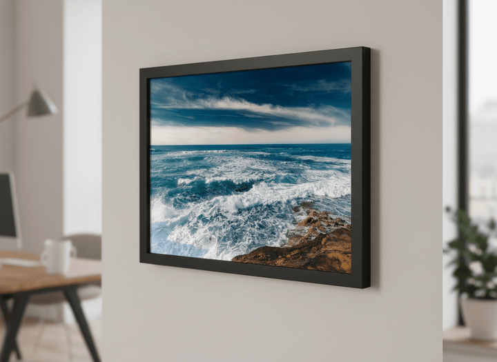 Contemporary wall art featured in a bright modern office workspace