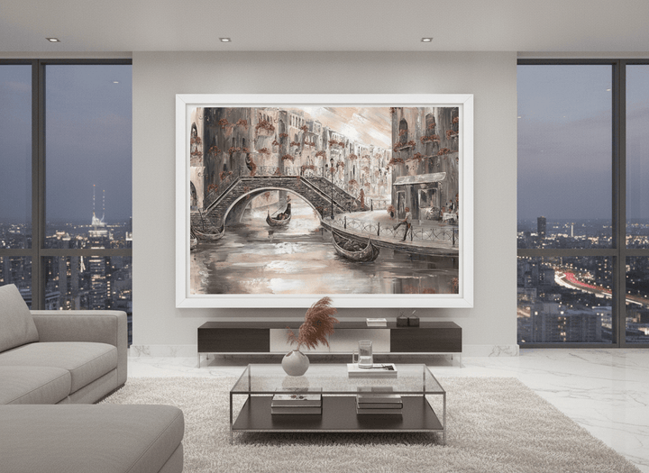 Monumental artwork centred on a feature wall in a luxe interior