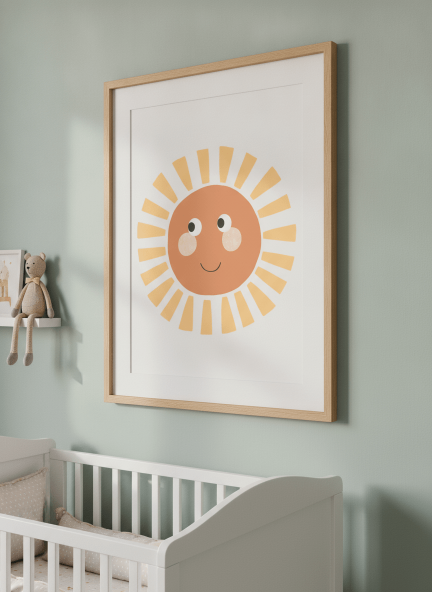 Soft neutral wall art styled in a serene nursery with pastel tones