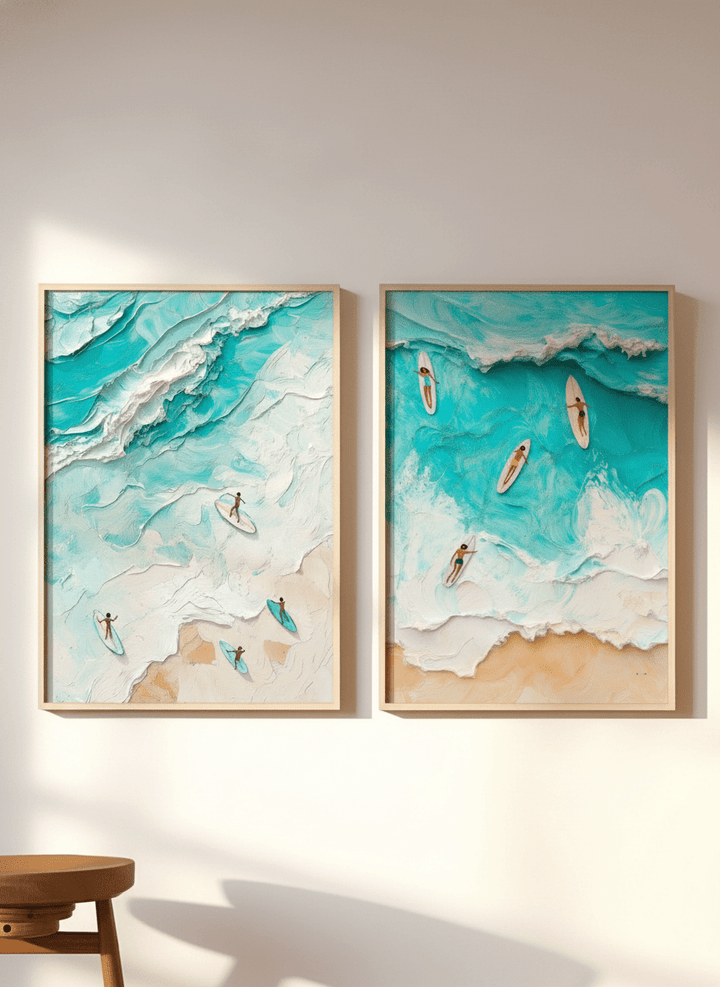 Surf Beach Painting Illustration Set of 2 wall - art - picture - poster